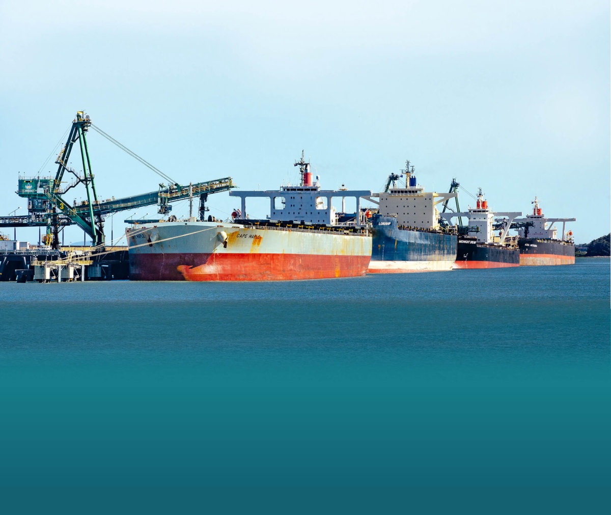 Bulk carriers berthed at a Queensland coal export terminal